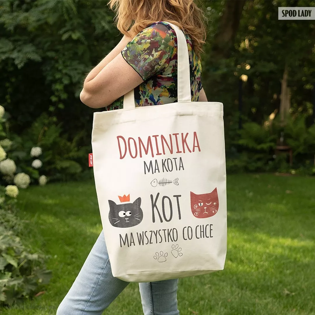 Personalizowana torba dla wielbicielki kotów - Torba głęboka ecru na ramieniu