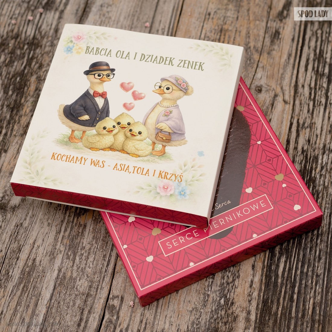 Personalizowany pierniczek od trzech kaczuszek dla Babci - Serce piernikowe 2