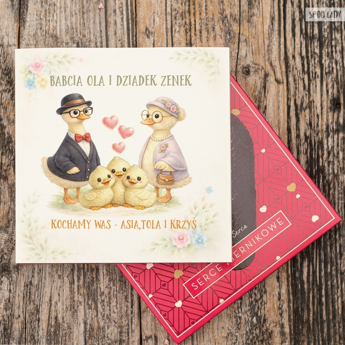 Personalizowany pierniczek od trzech kaczuszek dla Babci - Serce piernikowe 3