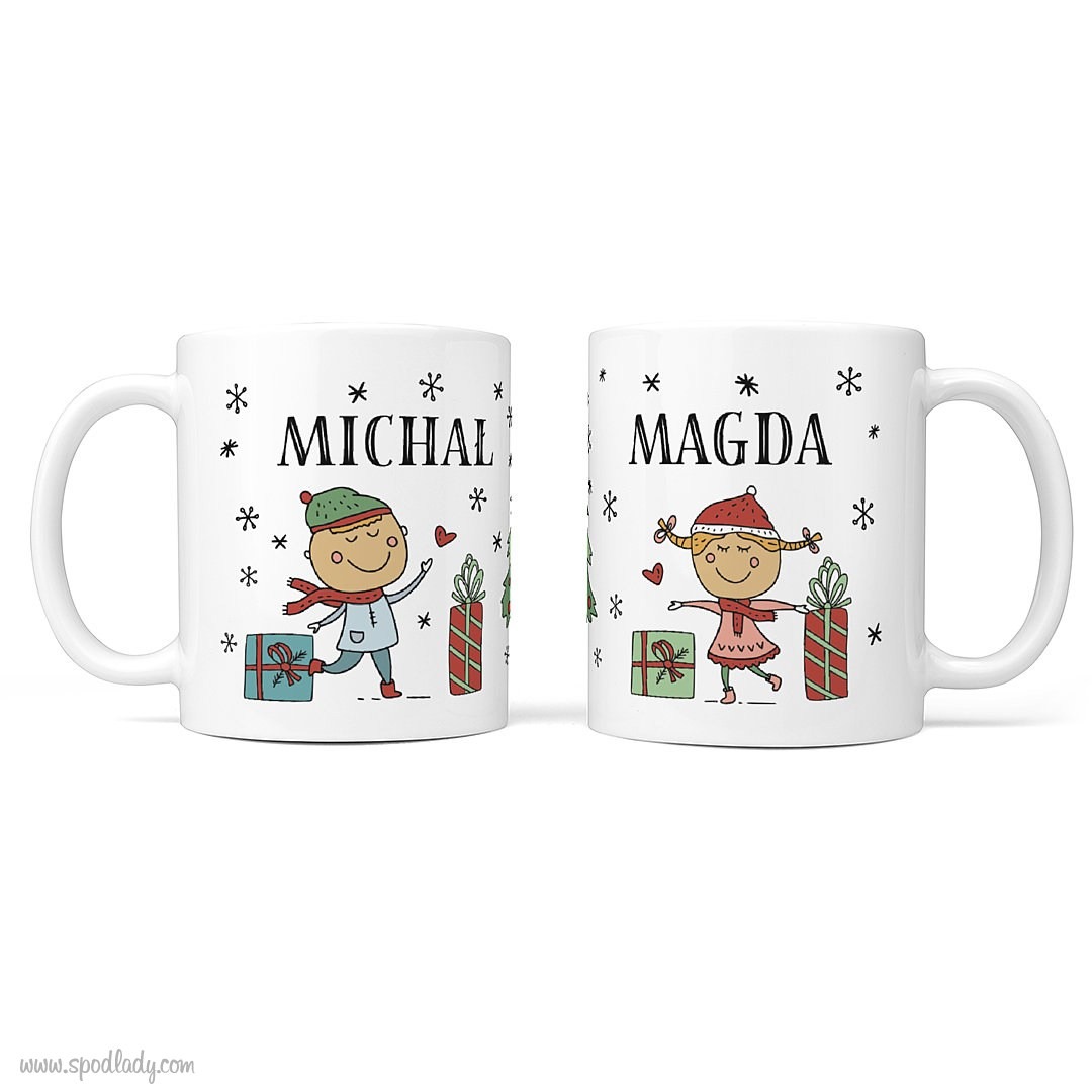 Zestaw witeczny dla dwojga z kubkami - kubek biay gwne 2 strony