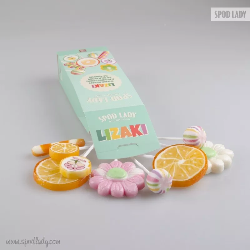 Zestaw lizak�w w kartoniku. Pomys� na s�odki upominek w stylu retro.