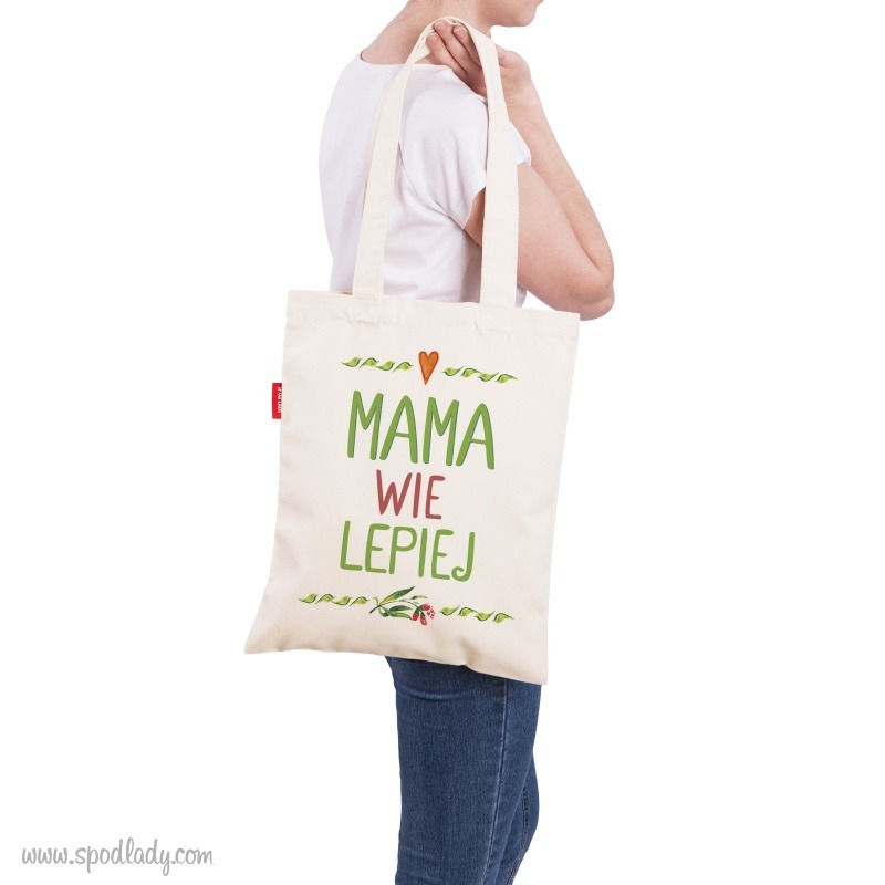 Upominek dla mamy. Torba z sympatycznym nadrukiem: Mama wie lepiej.
