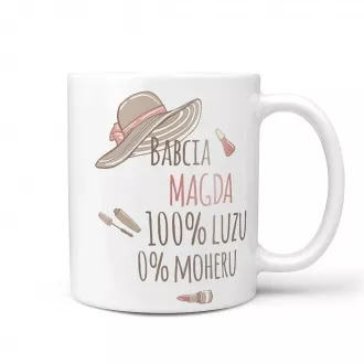 Kubek z imieniem "Babcia - 100% luzu, 0% moheru"