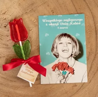 Lizak z �yczeniami "S�odkiego �wi�towania" i poczt�wk�