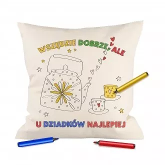 Poduszka "Herbatka u dziadków" - do kolorowania