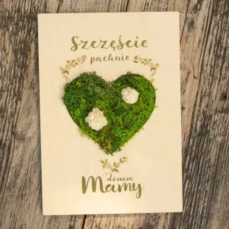 Tabliczka z mchem "Szczęście pachnie domem Mamy"