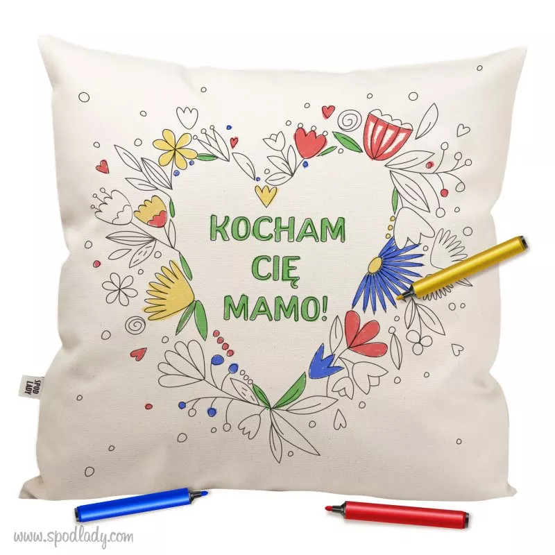 Poduszka "Kocham ci mamo" - Serce do kolorowania