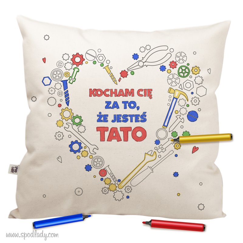 Poduszka "Kocham Ci tato" - serce do kolorowania