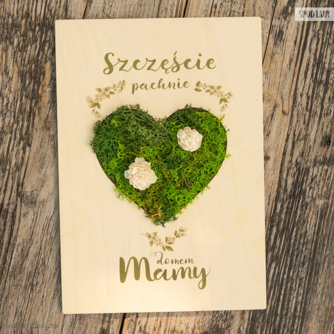 Tabliczka z mchem "Szczcie pachnie domem Mamy"