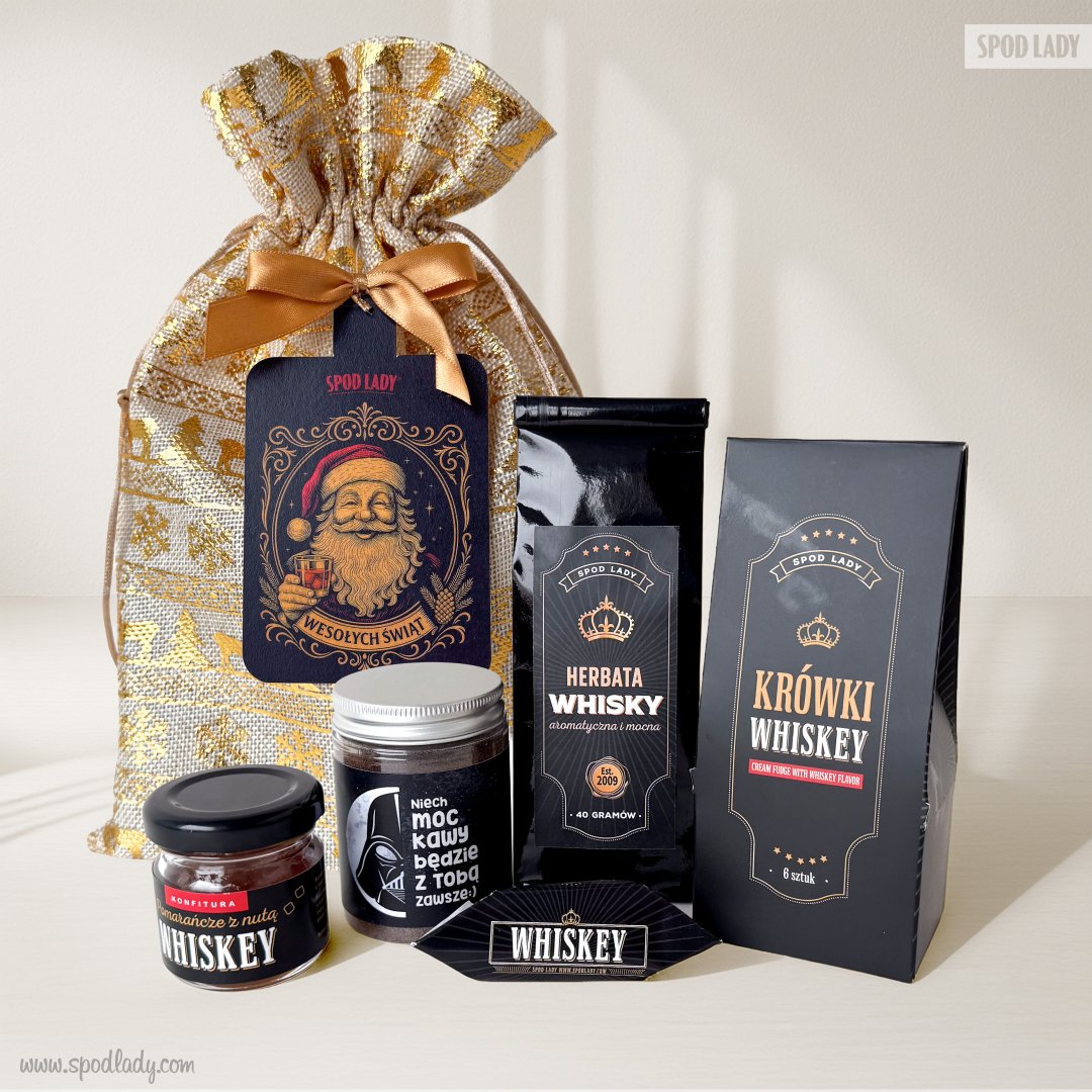 Zestaw z herbat whisky i krwkami o smaku whisky